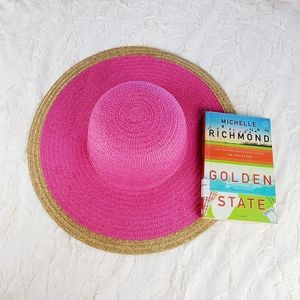 Chatties Pink & Gold Metallic Straw Sun Hat, One Size - FREE Book with Purchase!
